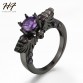 2016 New Black Gold Filled Amethyst Rings Vintage Skull Shaped Ring CZ Created Diamond Fashion Jewelry For Women Full Size R62332641773294