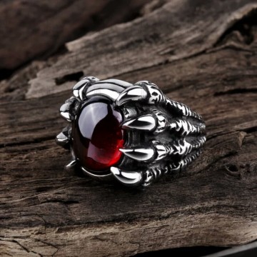 2017 Fashion Inoxidable Anillo New Male Ring Popular Punk Style Stainless Steel Rings Red stone Jewelry Skull Claw Finger Ring32658317692