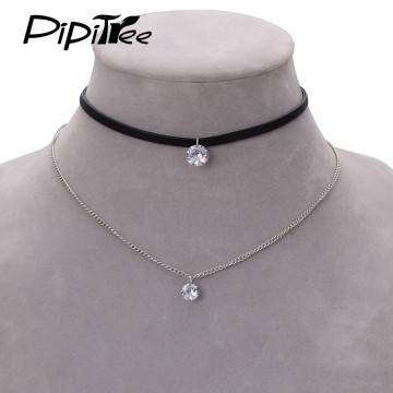 2017 New Arrival Trendy Leather Choker Necklace with Crystal Charm Layer Necklaces & Pendants for Women Girls Gothic Collier32681876440