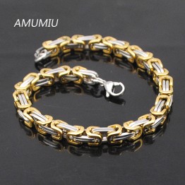AMUMIU Promotion! Men's Bracelets Gold Chain Link Bracelet Stainless Steel 5.5mm Width Byzantine Wholesale High Quality KB002