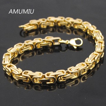 AMUMIU Promotion! Men's Bracelets Gold Chain Link Bracelet Stainless Steel 5.5mm Width Byzantine Wholesale High Quality KB002
