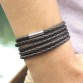 Anseng brand black retro Wrap Long leather bracelet men bangles fashion sproty Chain link male charm bracelet with 5 laps32247247508