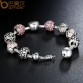 BAMOER Antique 925 Silver Charm Bracelet & Bangle with Love and Flower Crystal Ball Women Wedding Valentine's Day Gift PA1455