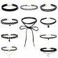 "Best Deal"  Classic Fashion, 10 Piece Set - Black Rope Choker Necklaces