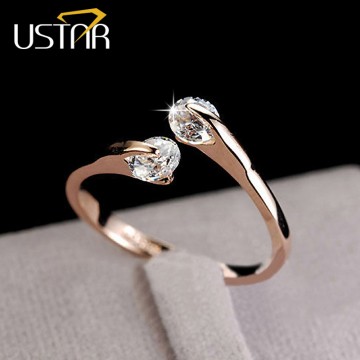 Brand CZ Diamond Jewelry Wedding Rings for women open Rose gold plated Crystal rings female anel bijoux gifts top quality1654751400