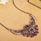 Brand Turkish Design Flower Crown Queen Necklace Antique Gold Plated Thin Chain Red Acrylic Pendants Vintage Party Women Jewelry