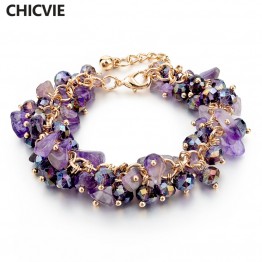 CHICVIE Purple Amethyst Crystal Charm Bracelets & Bangles With Stones Gold plated Bracelet Femme For Women Jewelry SBR140192