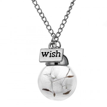 Glass bottle necklace Natural dandelion seed in glass long necklace Make A Wish Glass Bead Orb silver plated Necklace  jewelry32513154378