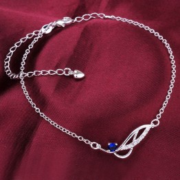 HOT! silver plated Anklets,925 fashion Silver jewelry charm Anklets blue rhinestone foot chain Anklets for women SA036-D