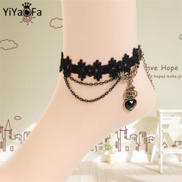 Handmade Gothic jewelry black lace women's anklets women accessories vintage foot jewelry  FL-43