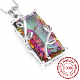 Huge 16ct Genuine Natural Fire Rainbow Mystic Topaz Pendant Charm Solid 925 Sterling Silver Vintage Fashion Women Jewelry 2016