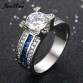 JUNXIN Unique Jewelry Blue Round Zircon Stone Ring White Gold Filled Wedding Engagement Rings For Women Men