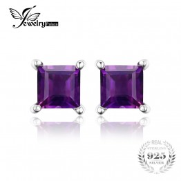 JewelryPalace Square Natural Amethyst Earrings Stud 925 Sterling Silver Jewelry Classic Square Fine Jewelry Women Earrings