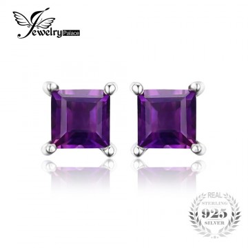 JewelryPalace Square Natural Amethyst Earrings Stud 925 Sterling Silver Jewelry Classic Square Fine Jewelry Women Earrings32298733745