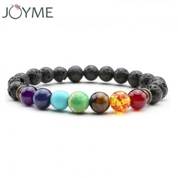 Joyme New 7 Chakra Bracelet Men Black Lava Healing Balance Beads Reiki Buddha Prayer Natural Stone Yoga Bracelet For Women