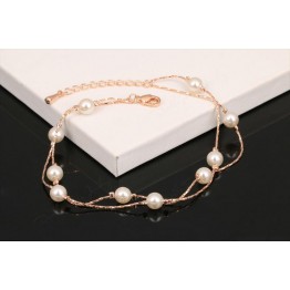 Vintage Charm Foot Chain Anklets Wholesale Rose Gold Plated Fashion Brand  Simulated Pearl Beads Jewelry For Women DFA028