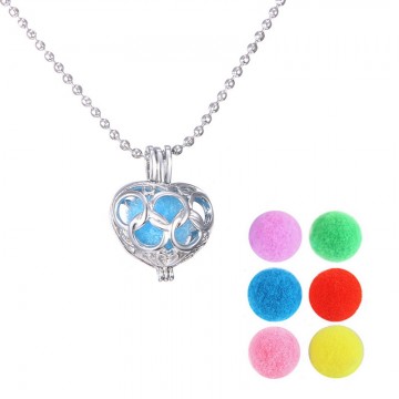 pendant necklaces Heart silver Plated Hollow out Aromatherapy Locket Essential Oil Felt Balls Diffuser Cage Perfume Lockets